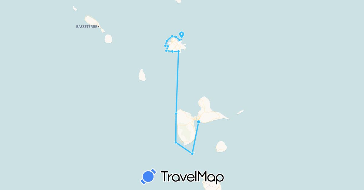 TravelMap itinerary: boat in Antigua and Barbuda, Guadeloupe (North America)